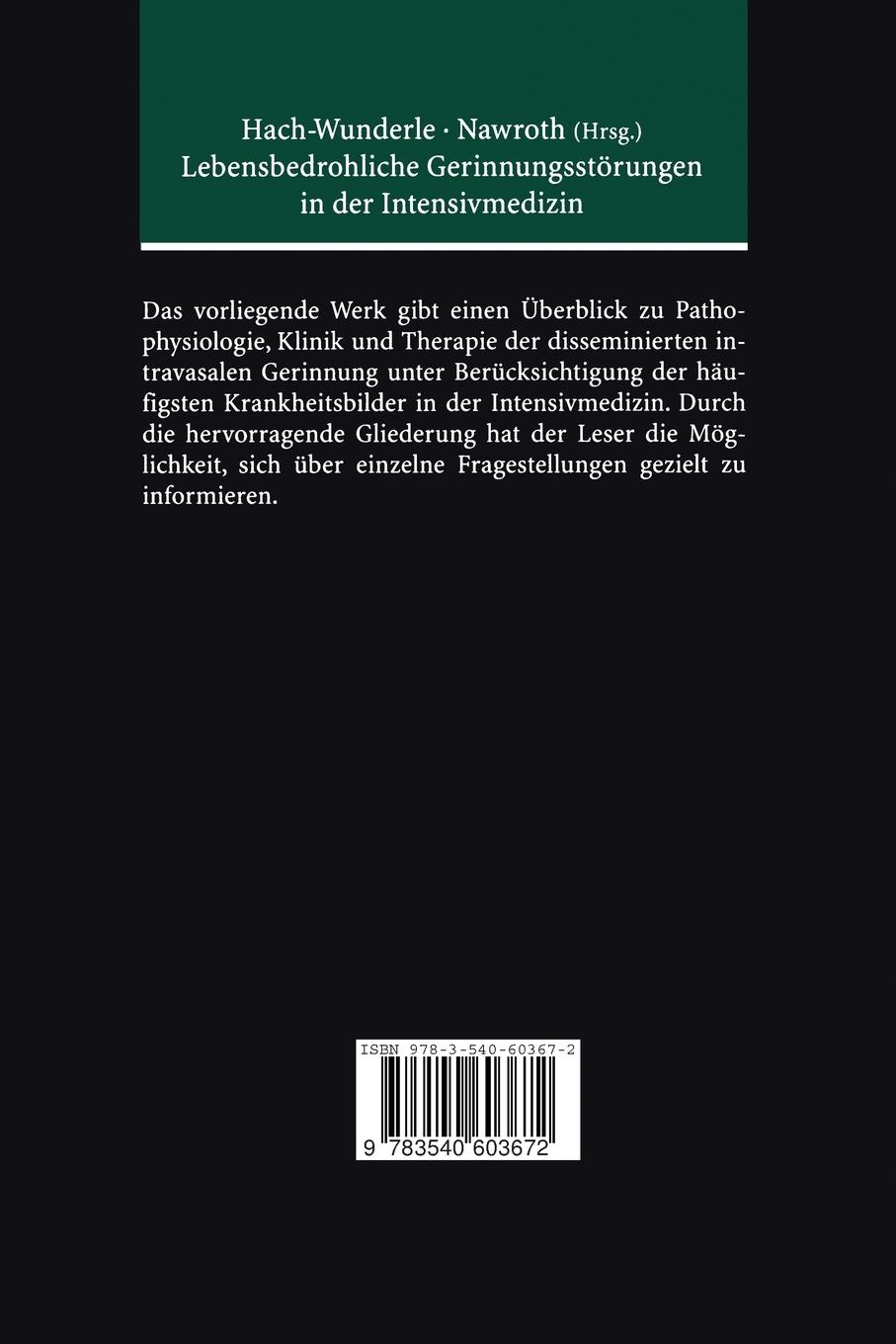 Rückseitencover Lebensbedrohliche Gerinnungsstörungen in der Intensivmedizin