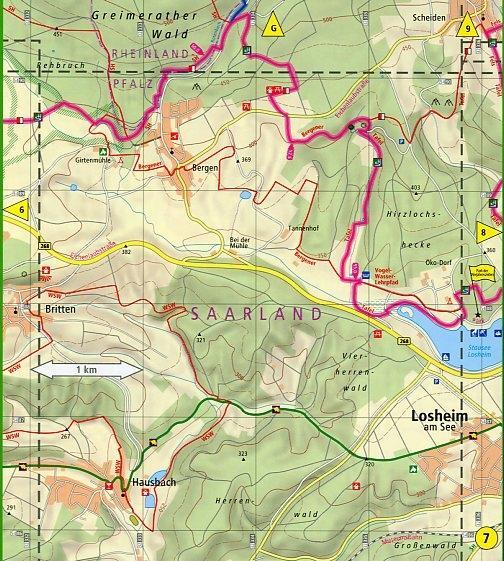 Beispielinhalt (Bild) Wanderkarte Saar-Hunsrück-Steig 1, Perl - Idar-Oberstein, Kell am See - Trier 1:25 000