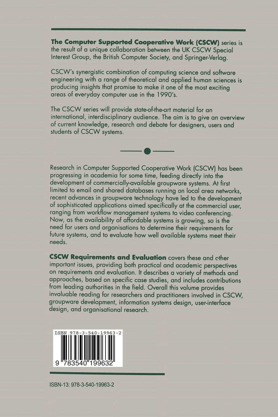 Rückseitencover CSCW Requirements and Evaluation