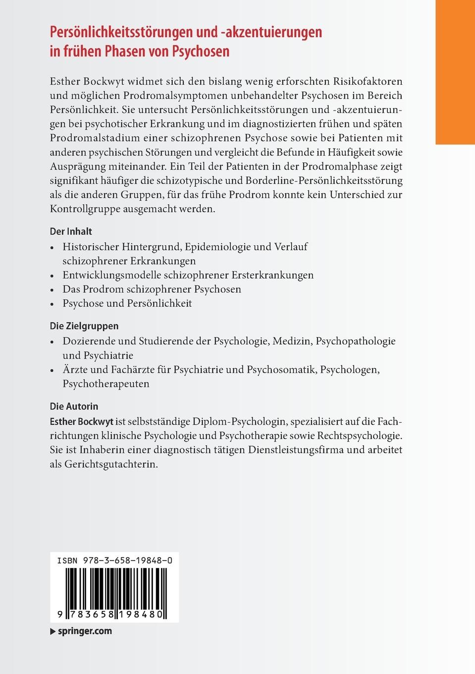 Rückseitencover Persönlichkeitsstörungen und -akzentuierungen in frühen Phasen von Psychosen