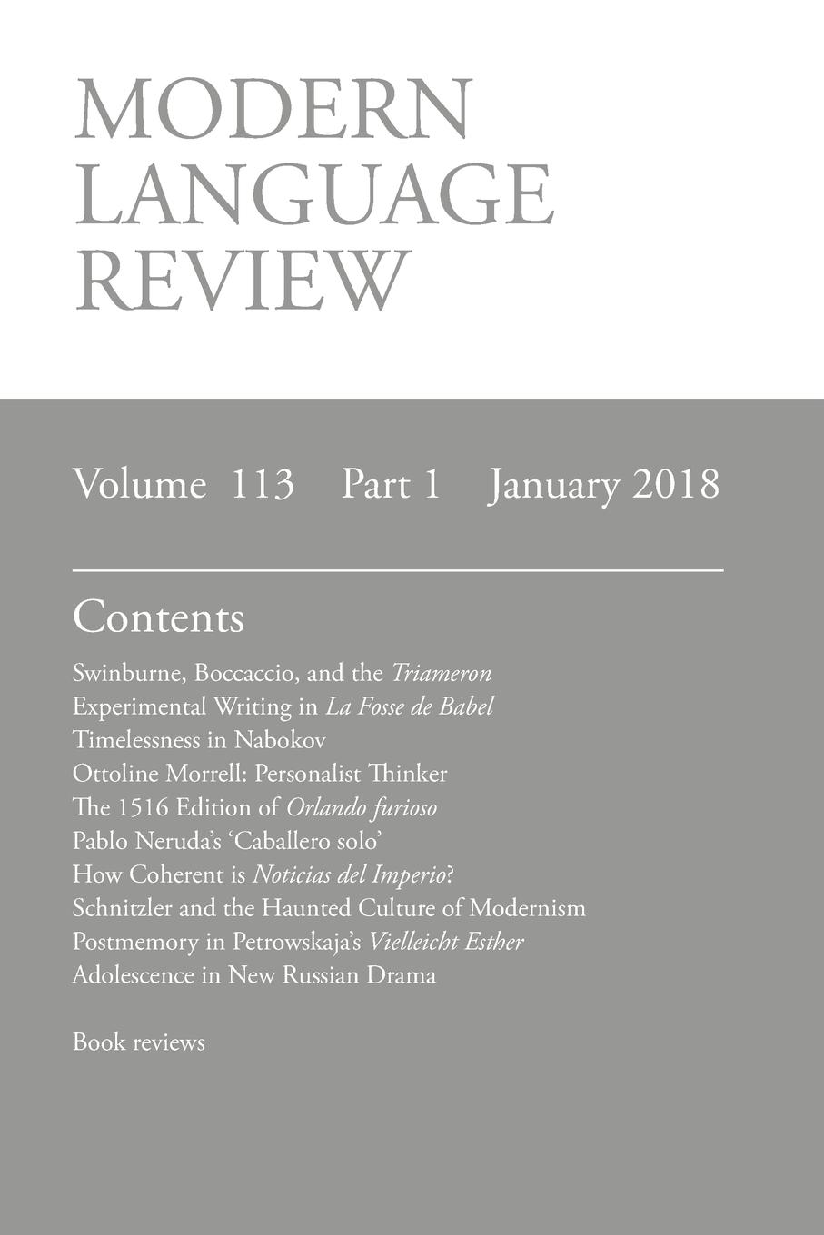 Vorderes Coverbild Modern Language Review (113