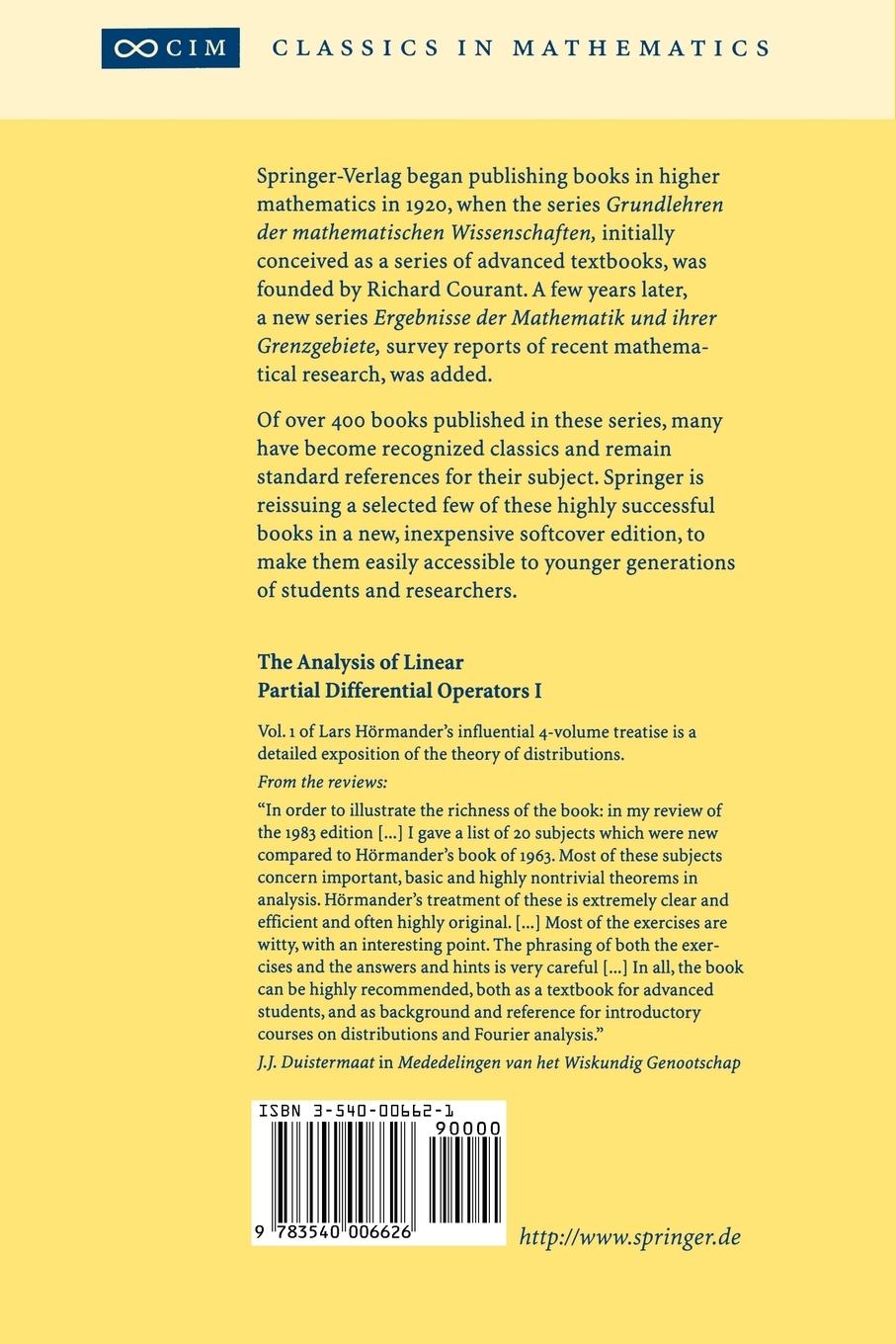 Rückseitencover The Analysis of Linear Partial Differential Operators I