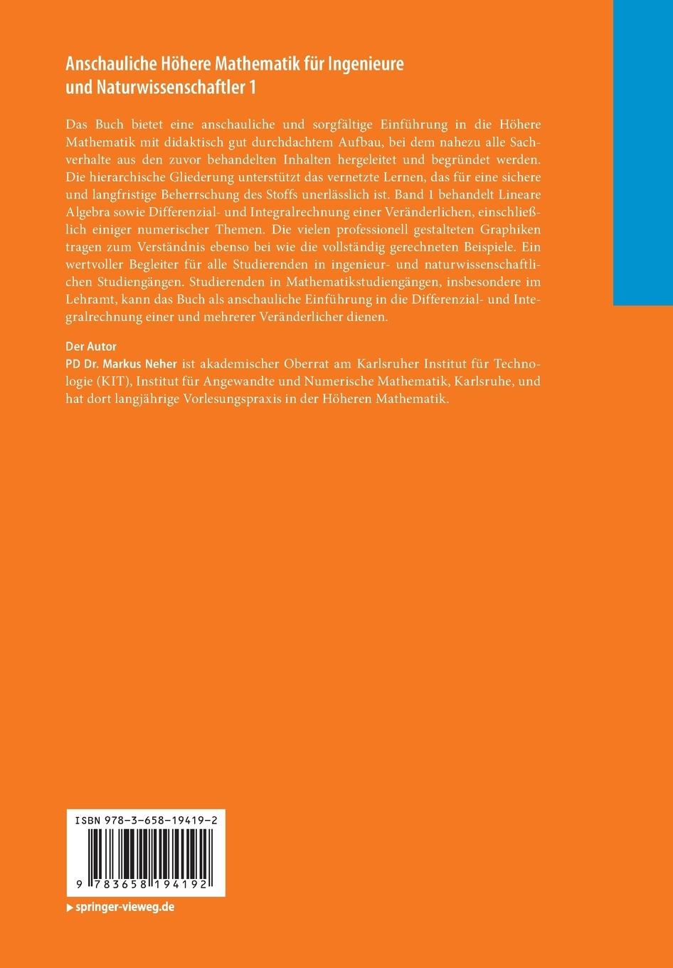 Rückseitencover Anschauliche Höhere Mathematik für Ingenieure und Naturwissenschaftler 1