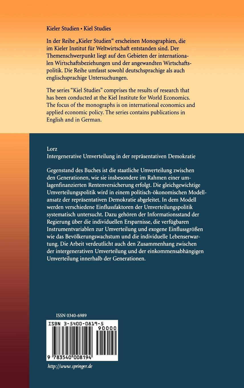 Rückseitencover Intergenerative Umverteilung in der repräsentativen Demokratie
