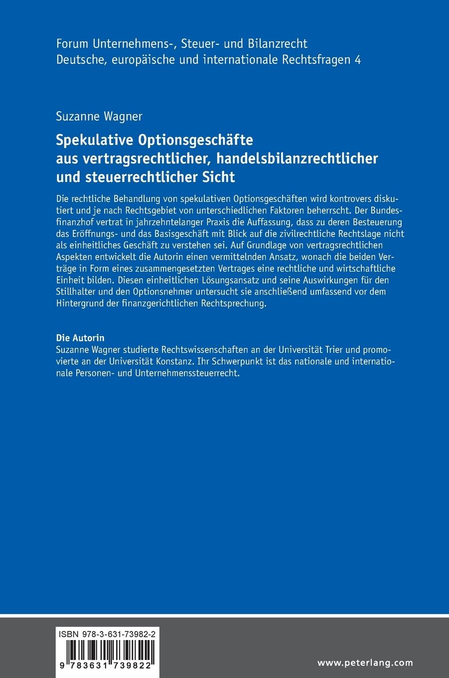 Rückseitencover Spekulative Optionsgeschäfte aus vertragsrechtlicher, handelsbilanzrechtlicher und steuerrechtlicher Sicht