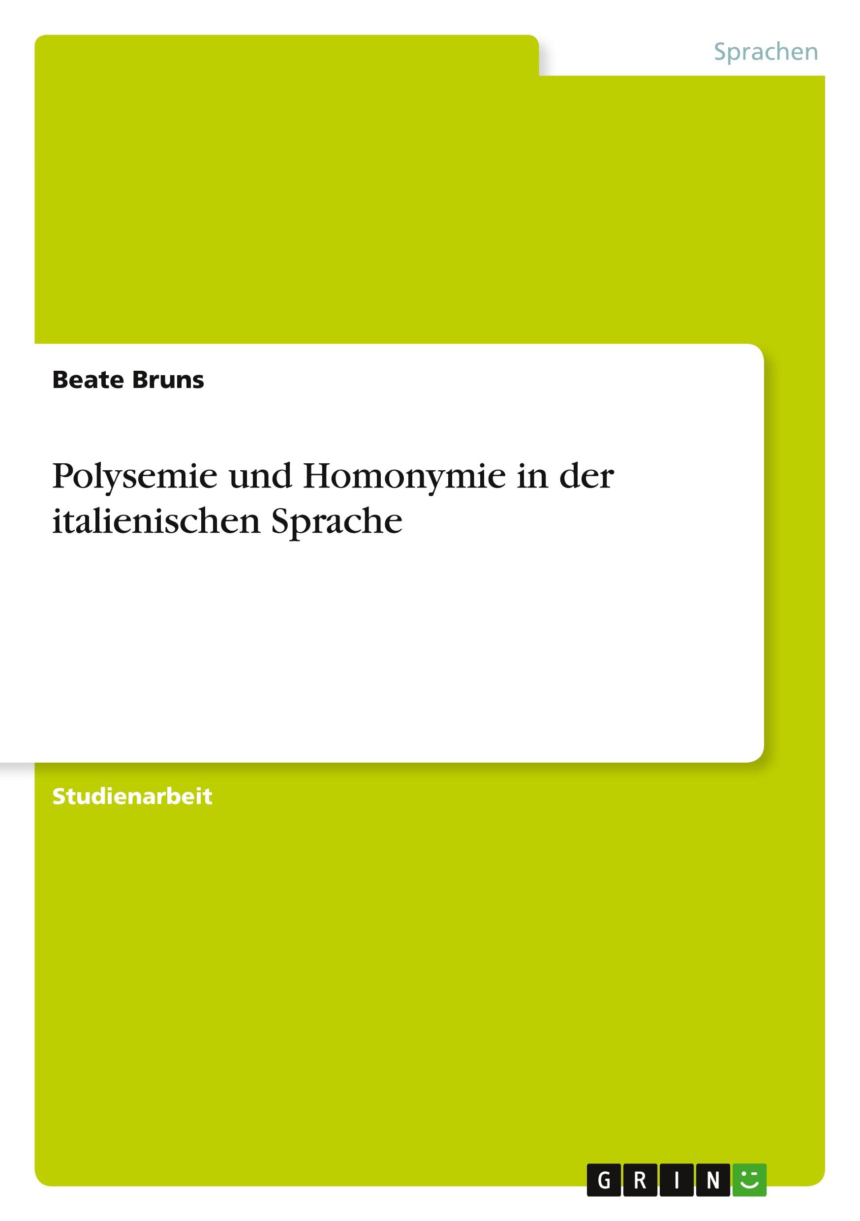 Vorderes Coverbild Polysemie und Homonymie in der italienischen Sprache