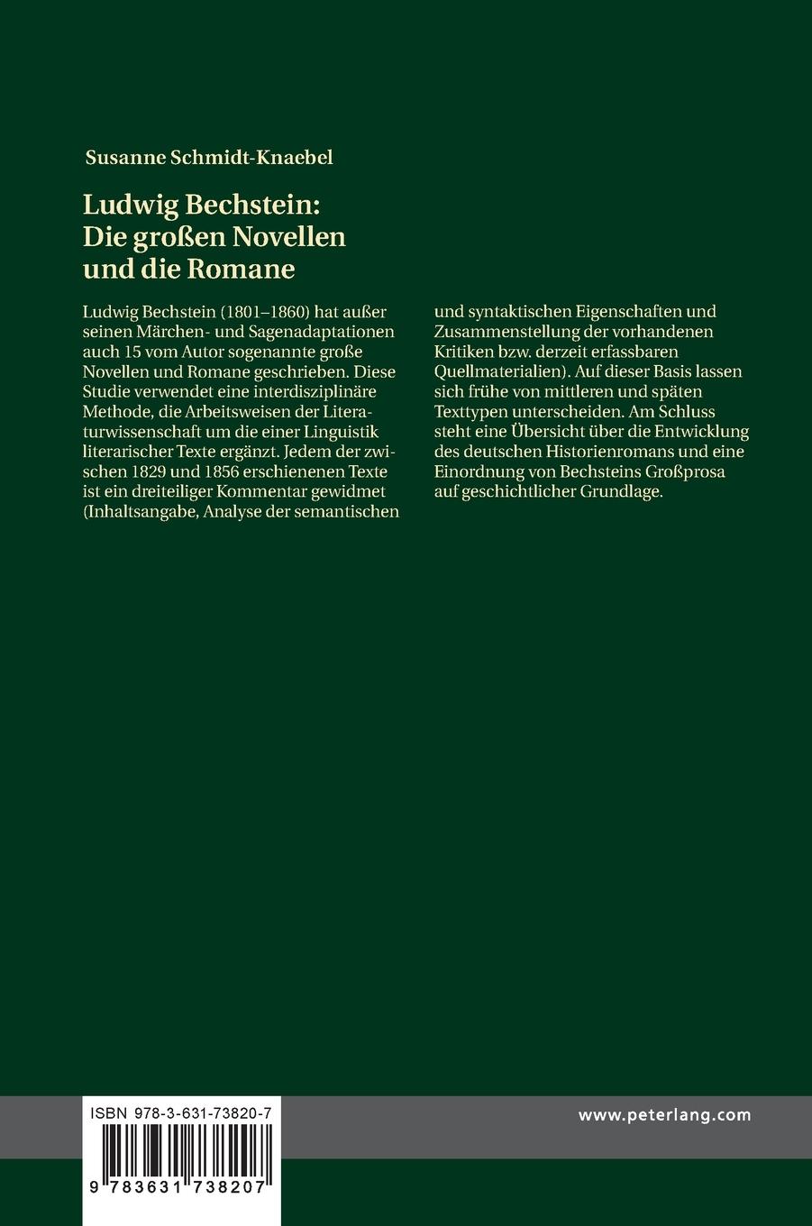 Rückseitencover Ludwig Bechstein: Die großen Novellen und die Romane