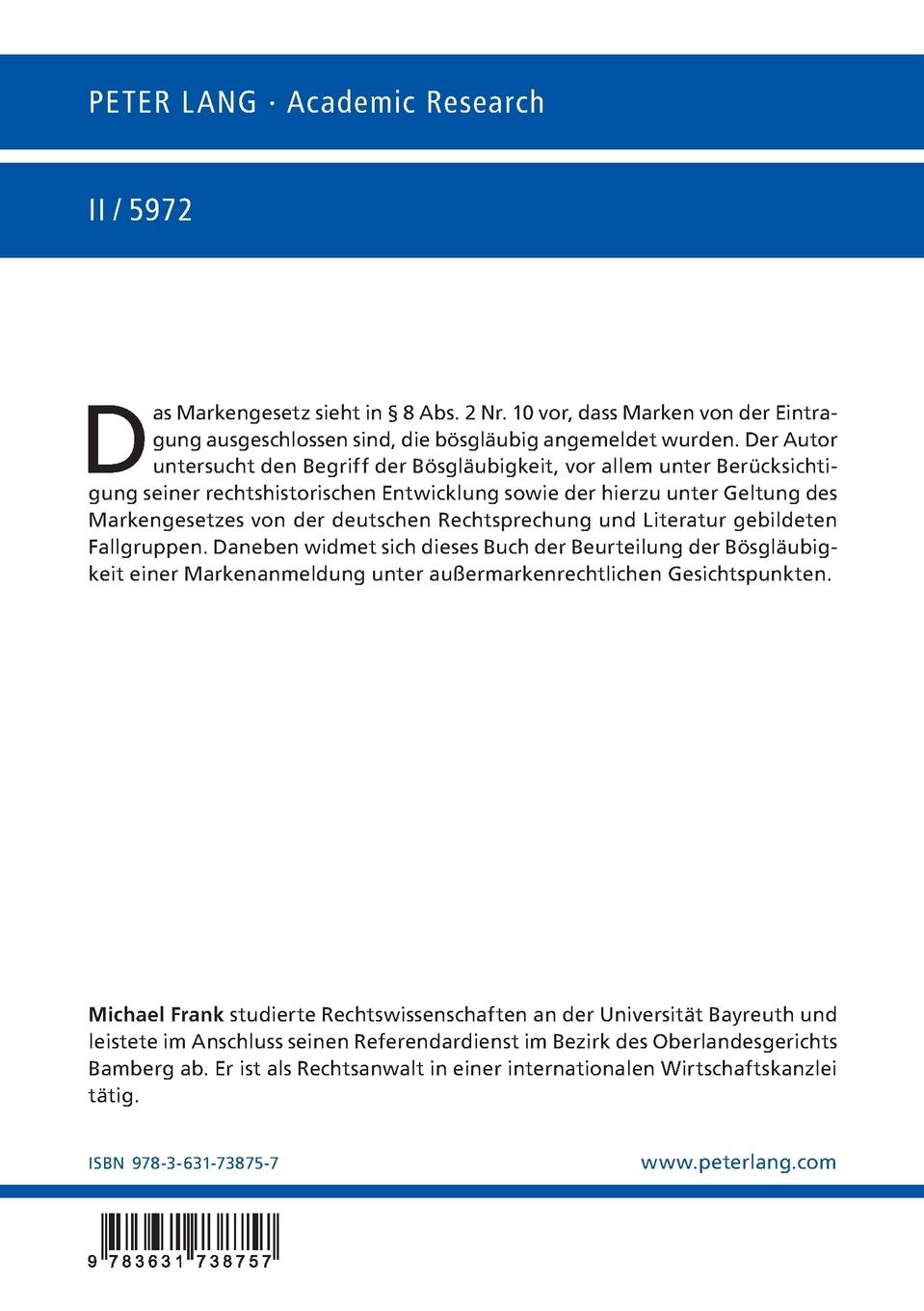 Rückseitencover Die bösgläubige Markenanmeldung