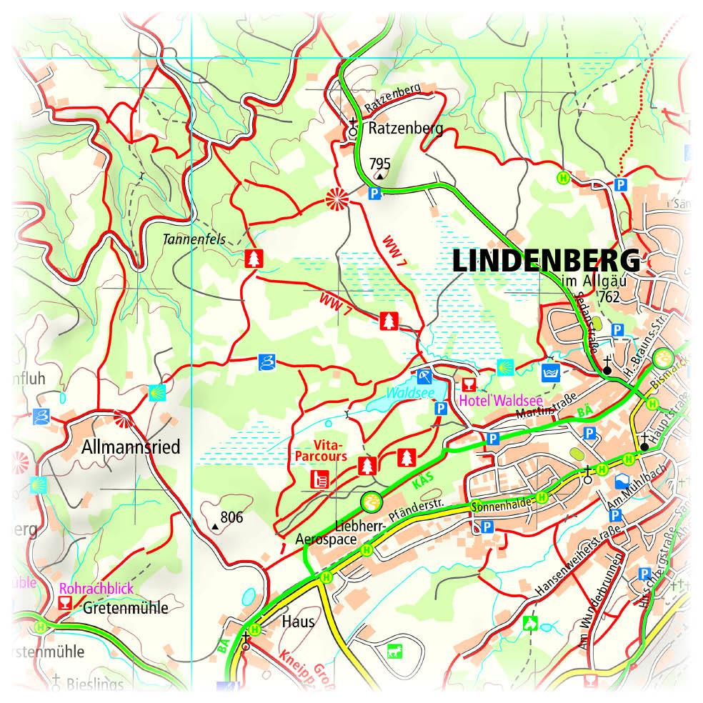 Beispielinhalt (Bild) Allgäu, Wangen, Kempten, Lindau, Sonthofen 1:35 000