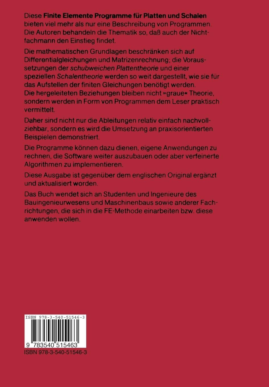 Rückseitencover Finite Elemente Programme für Platten und Schalen