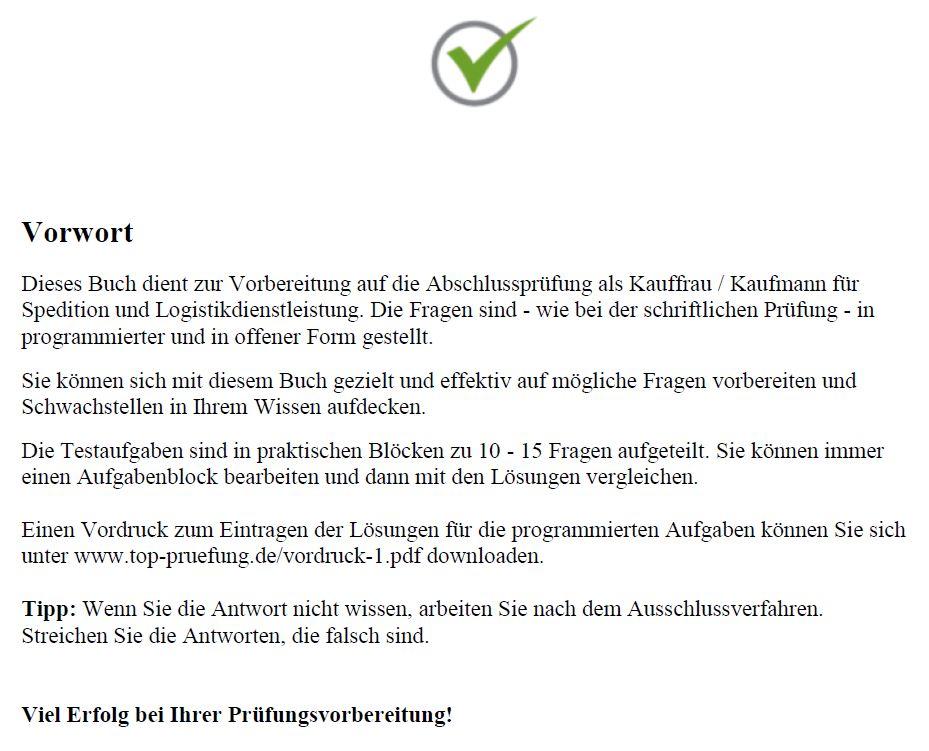 Beispielinhalt (Bild) Top-Prüfung Kauffrau / Kaufmann für Spedition und Logistikdienstleistung - 360 Übungsaufgaben für die Abschlußprüfung