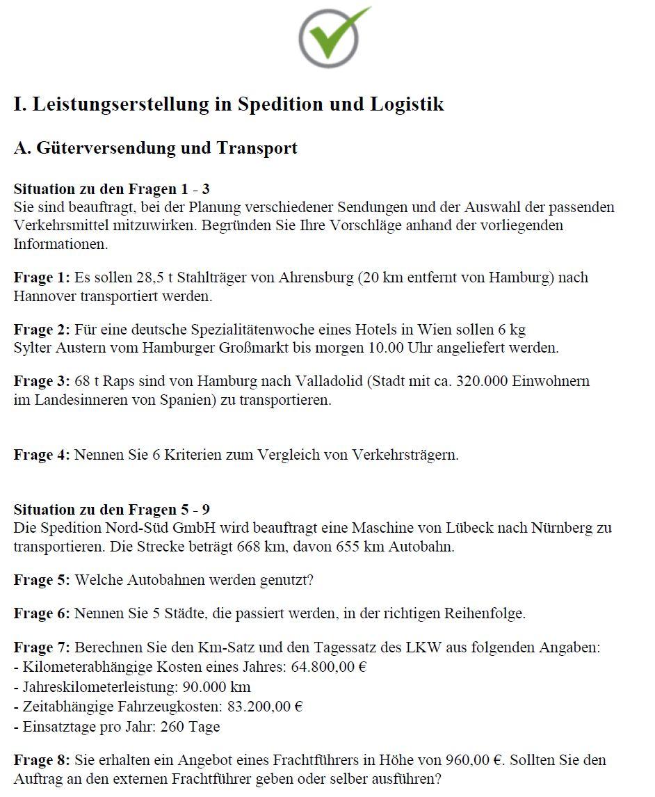 Beispielinhalt (Bild) Top-Prüfung Kauffrau / Kaufmann für Spedition und Logistikdienstleistung - 360 Übungsaufgaben für die Abschlußprüfung