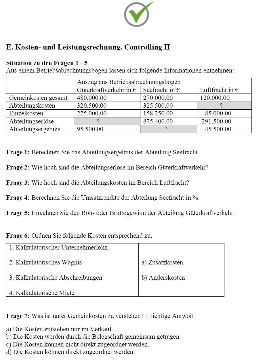 Beispielinhalt (Bild) Top-Prüfung Kauffrau / Kaufmann für Spedition und Logistikdienstleistung - 360 Übungsaufgaben für die Abschlußprüfung