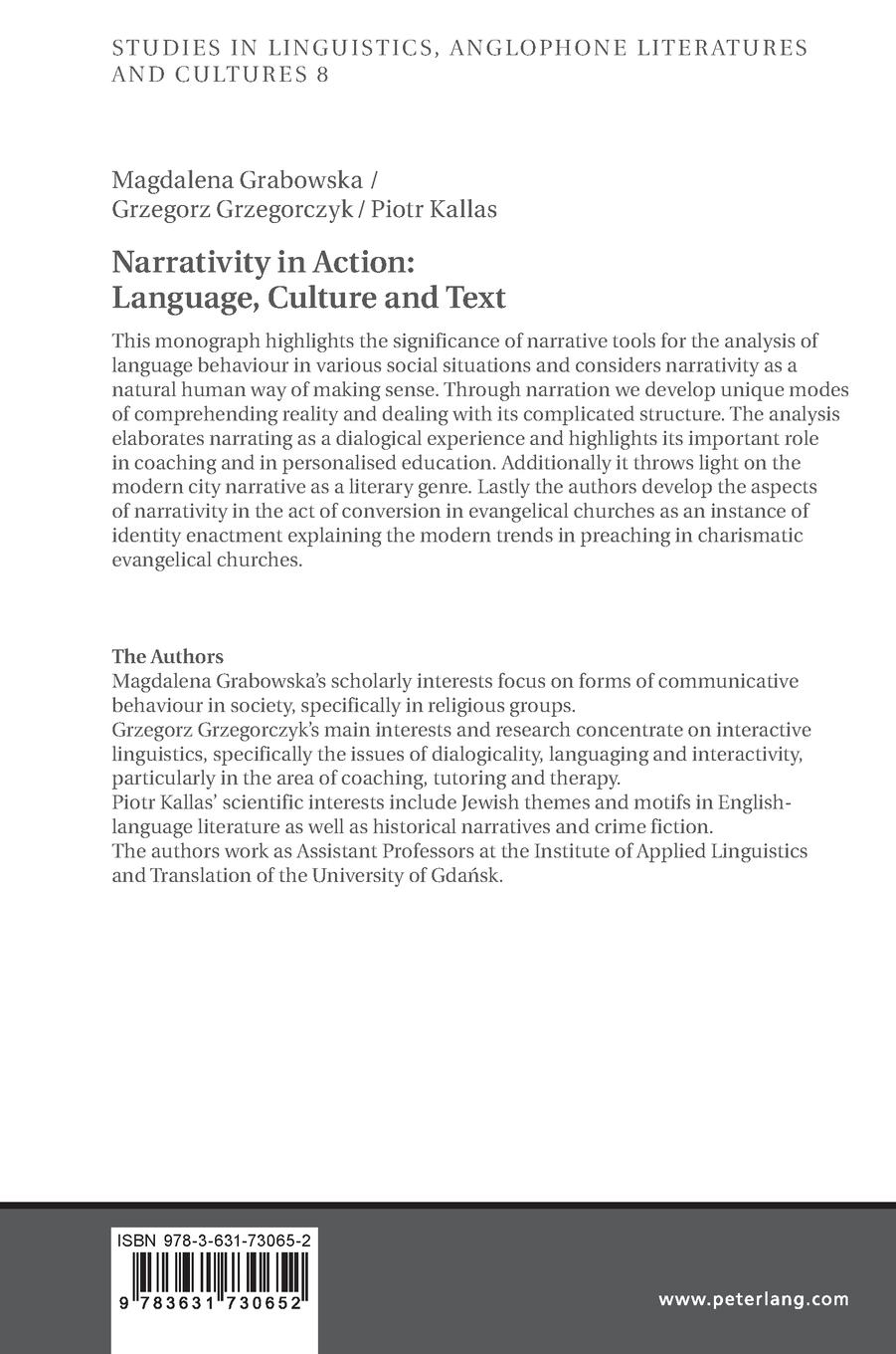 Rückseitencover Narrativity in Action: Language, Culture and Text