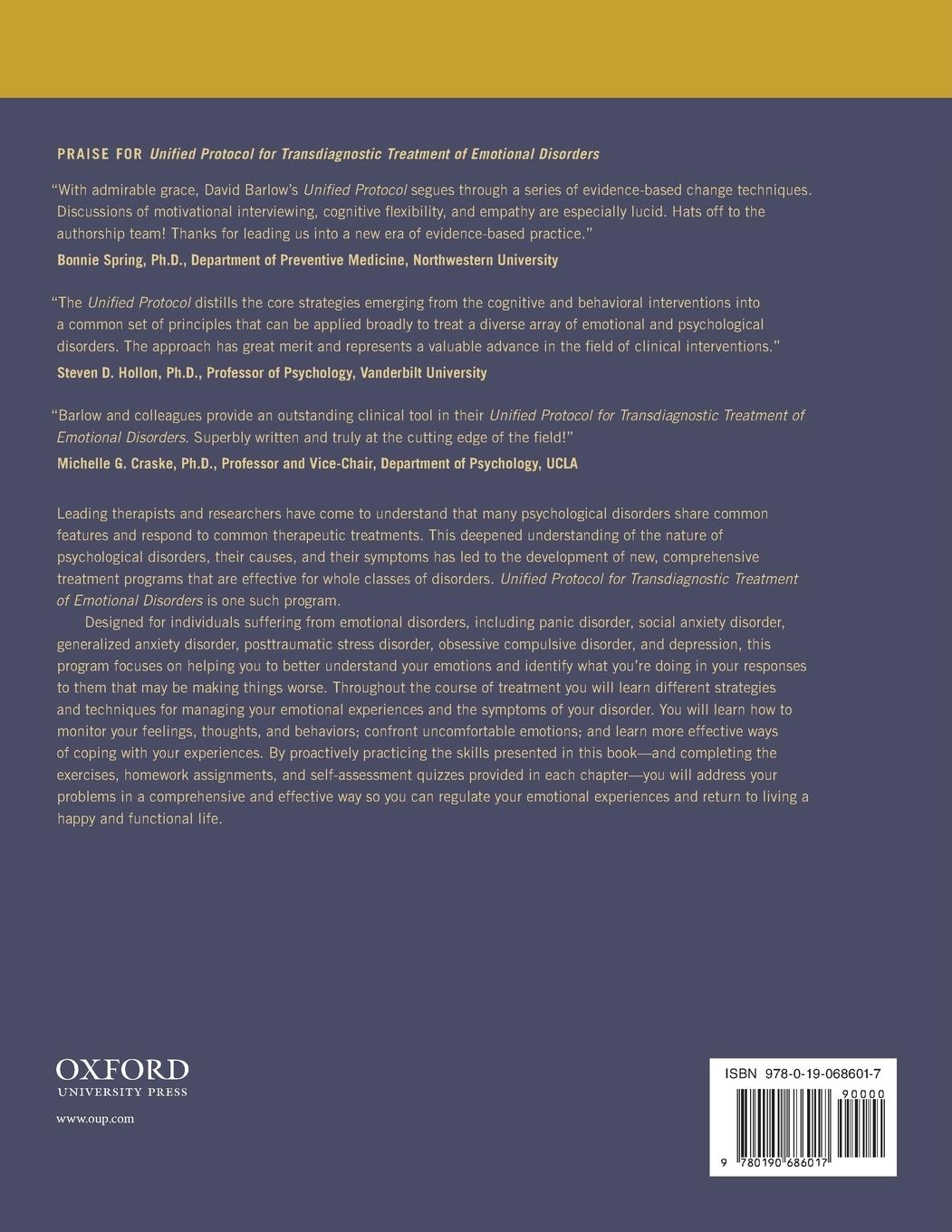 Rückseitencover Unified Protocol for Transdiagnostic Treatment of Emotional Disorders