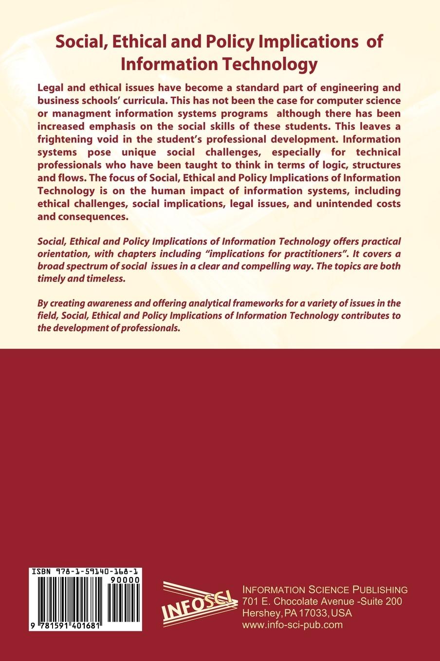 Rückseitencover Social, Ethical and Policy Implications of Information Technology