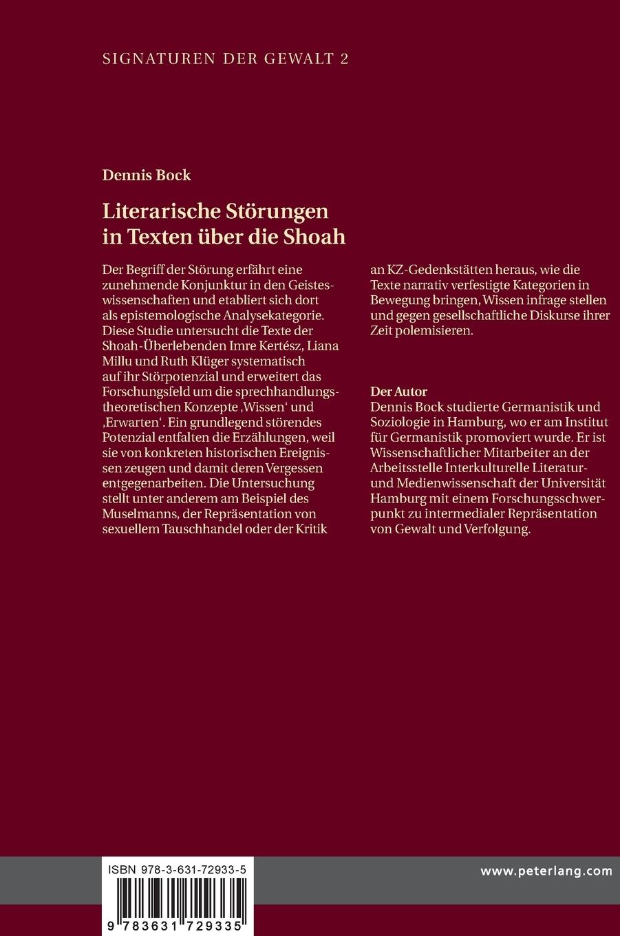 Rückseitencover Literarische Störungen in Texten über die Shoah