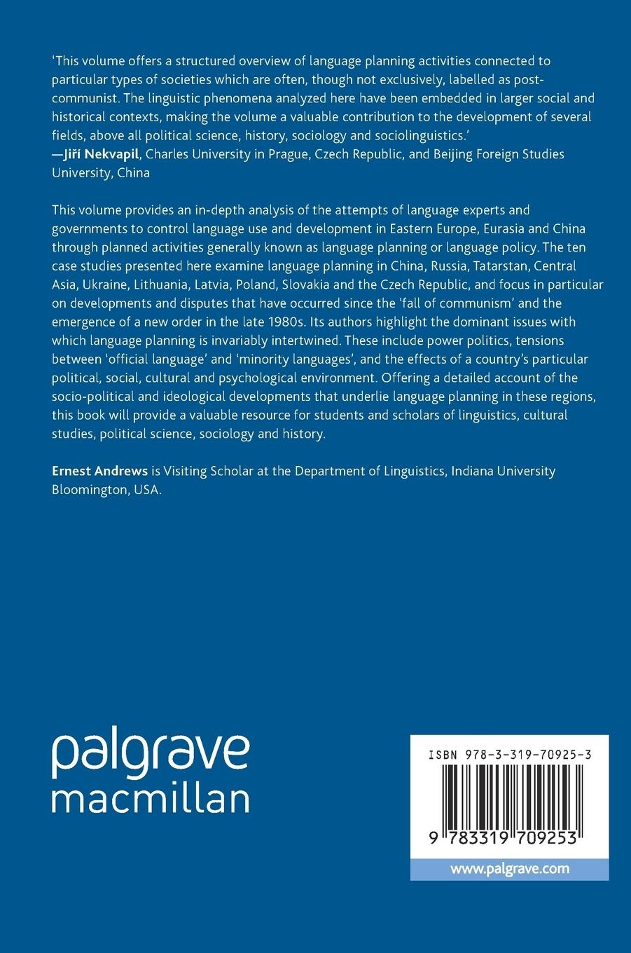 Rückseitencover Language Planning in the Post-Communist Era