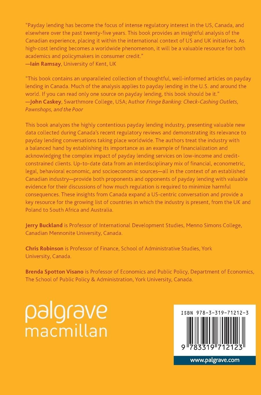 Rückseitencover Payday Lending in Canada in a Global Context