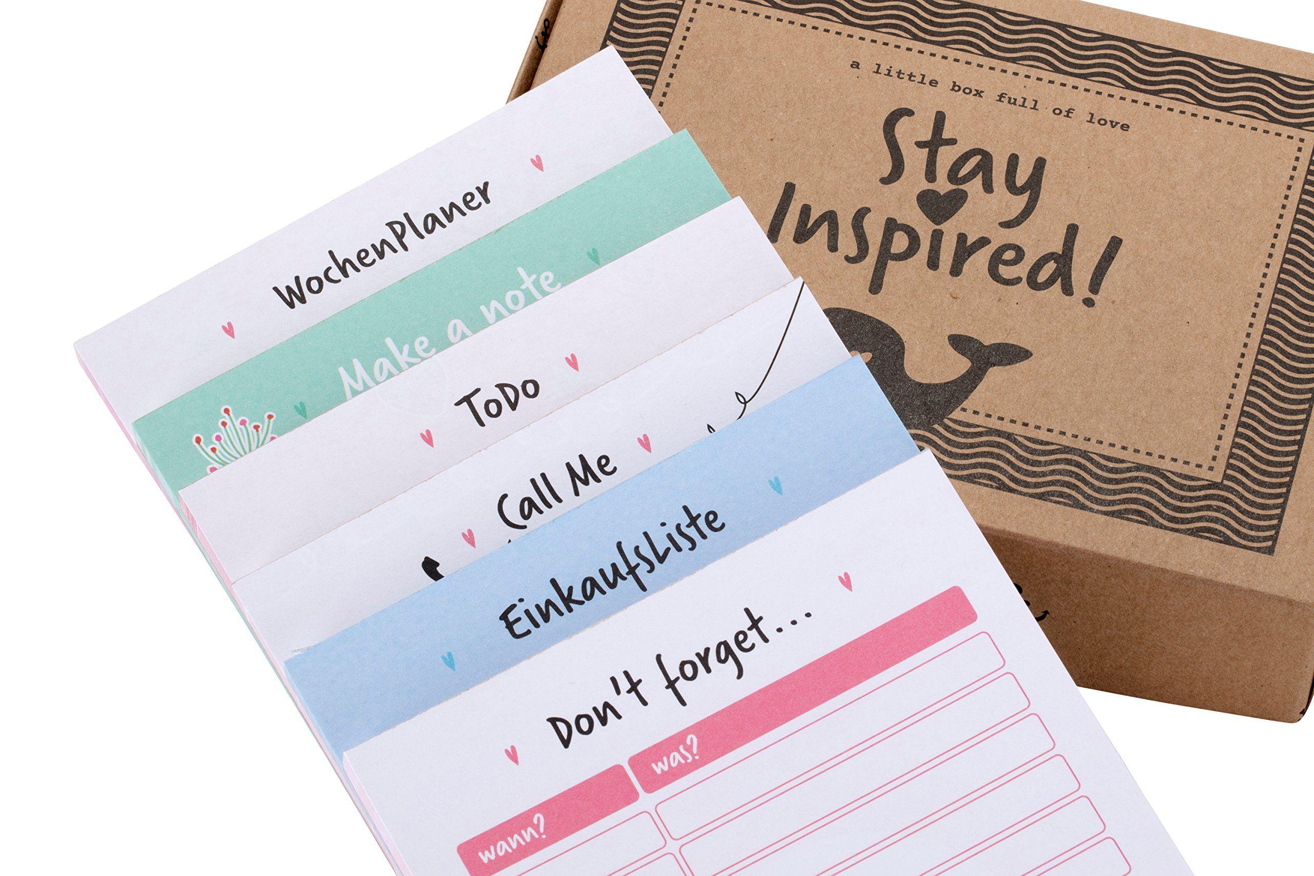 Beispielinhalt (Bild) 6 Blöcke inkl. Wochenplaner, Einkaufsliste, To Do Block/Liste, Notizblock, Kalender Notizblock, Rückruf Notiz, 50 Seiten pro Block, DIN A6, Hochwertige Papierqualität.