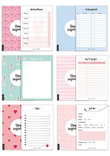 Vorderes Coverbild 6 Blöcke inkl. Wochenplaner, Einkaufsliste, To Do Block/Liste, Notizblock, Kalender Notizblock, Rückruf Notiz, 50 Seiten pro Block, DIN A6, Hochwertige Papierqualität.