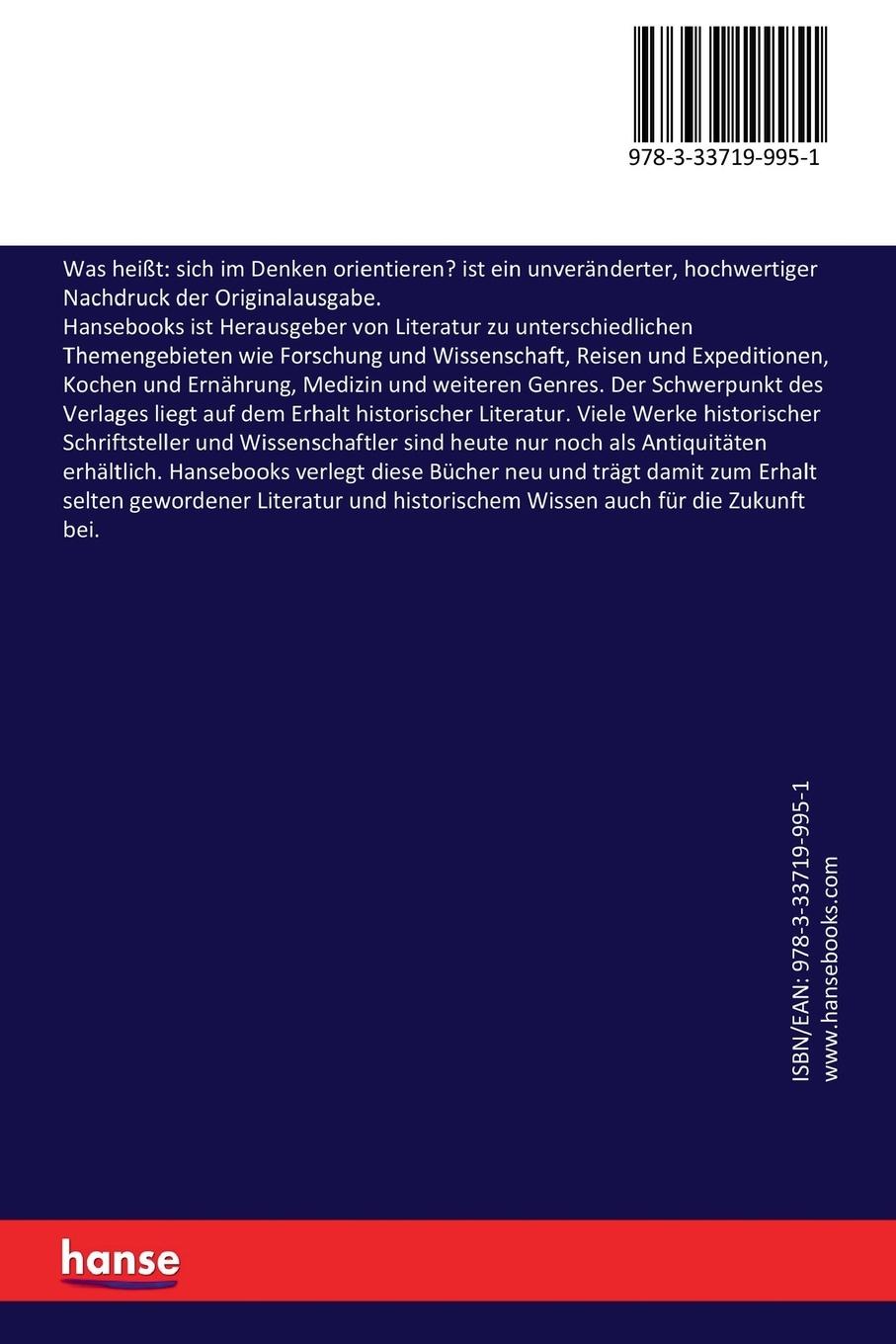 Rückseitencover Was heißt: sich im Denken orientieren?