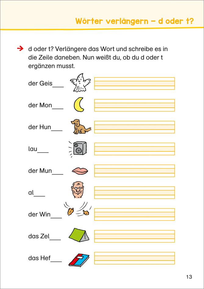 Beispielinhalt (Bild) Deutsch üben 2. Klasse