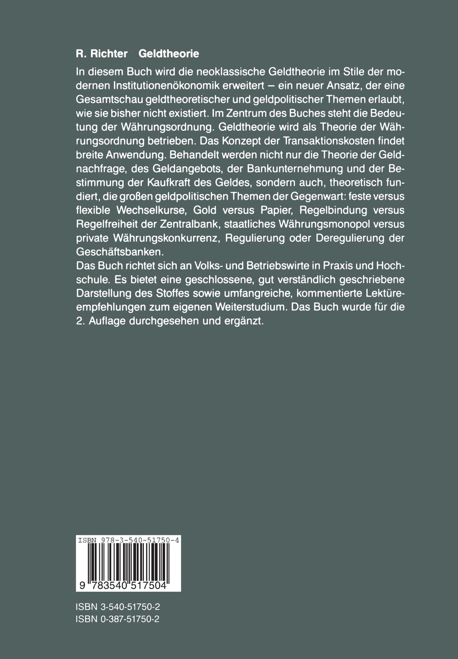 Rückseitencover Geldtheorie