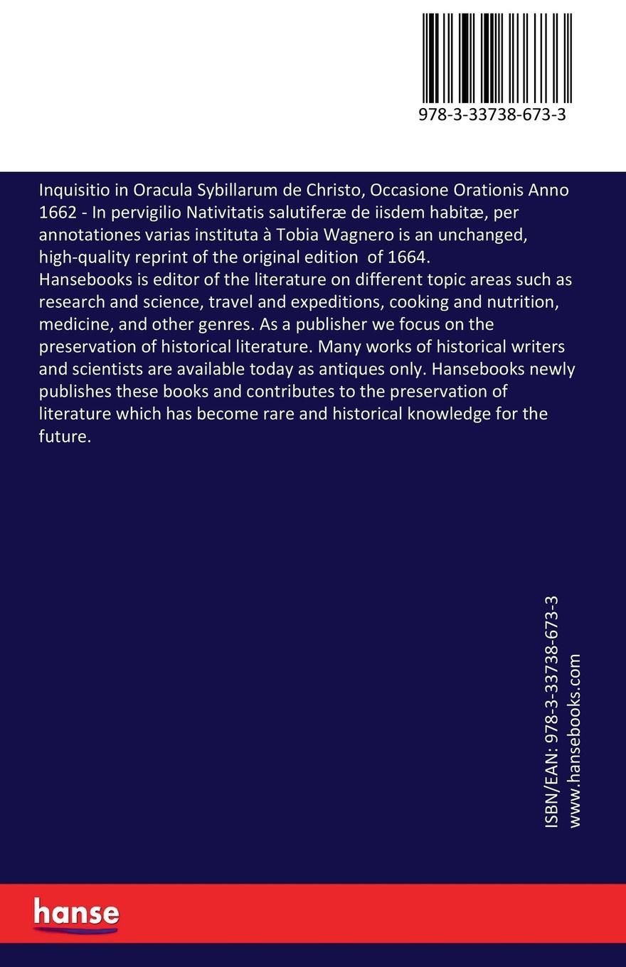 Rückseitencover Inquisitio in Oracula Sybillarum de Christo, Occasione Orationis Anno 1662