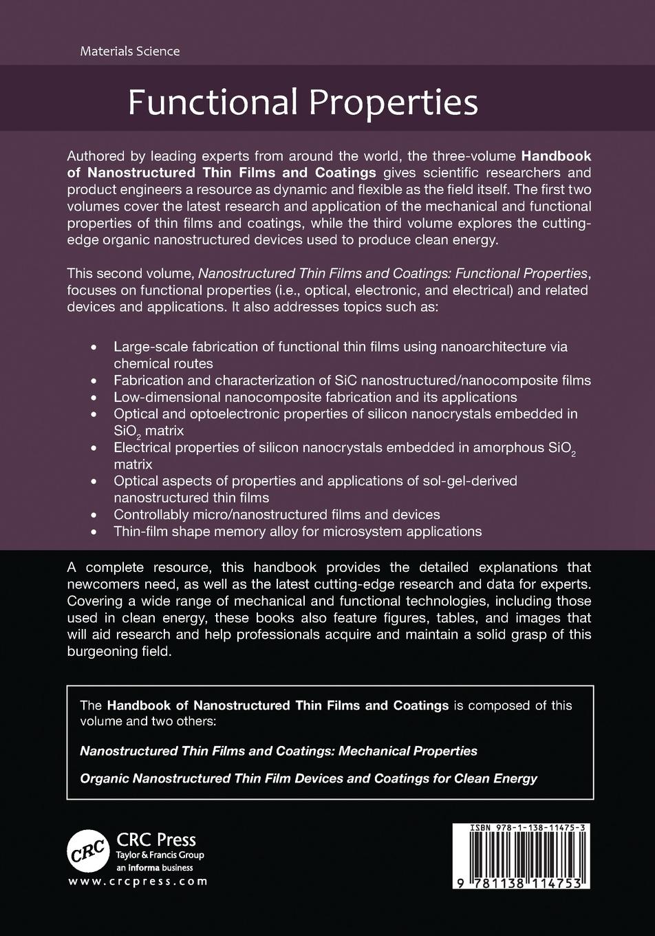 Rückseitencover Nanostructured Thin Films and Coatings