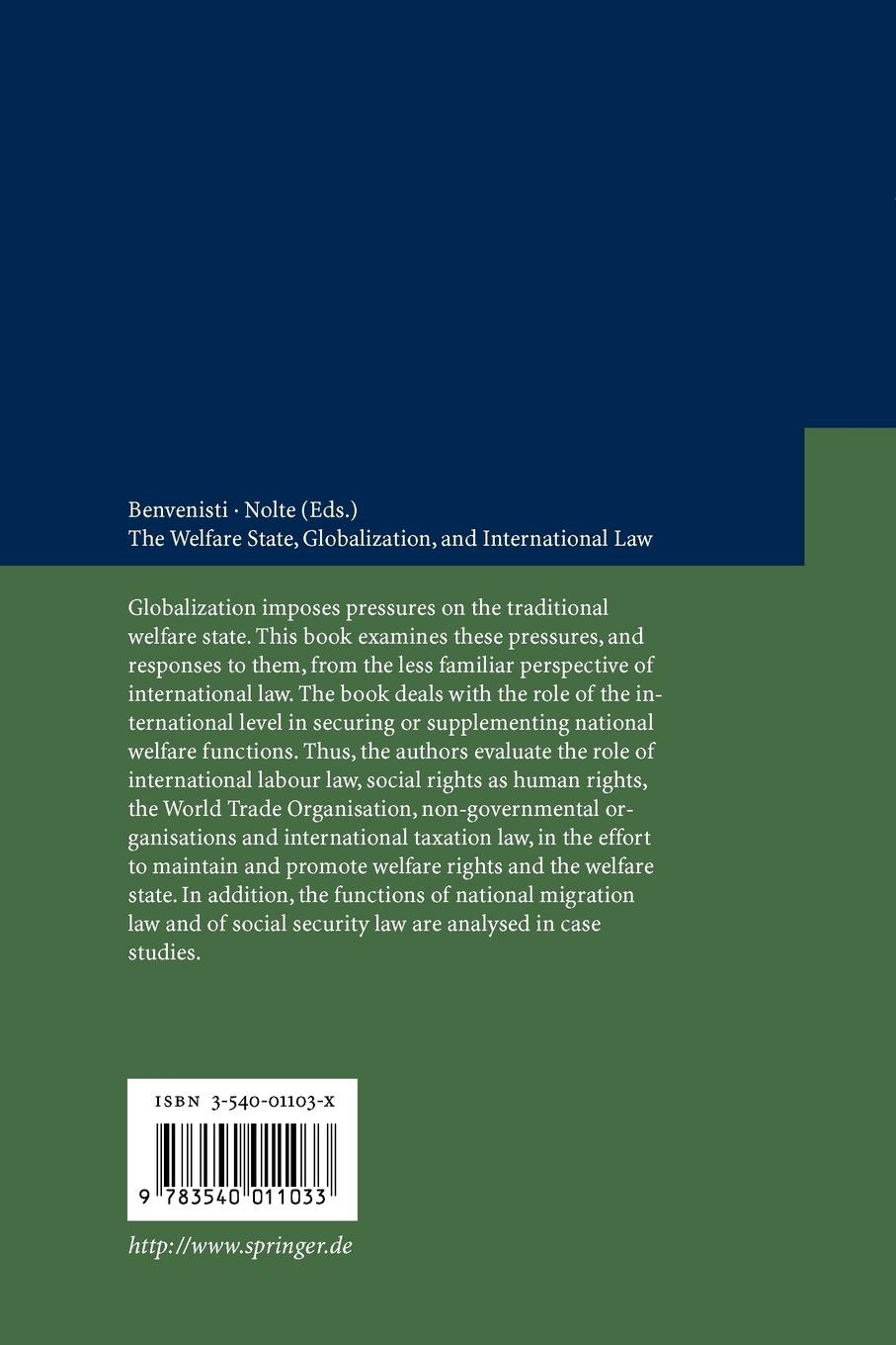 Rückseitencover The Welfare State, Globalization, and International Law
