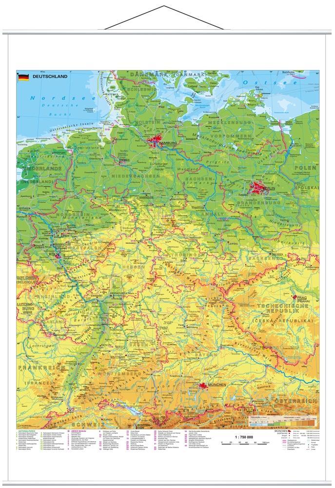 Vorderes Coverbild Deutschland physisch 1 : 750 000. Wandkarte mit Metallbeleistung