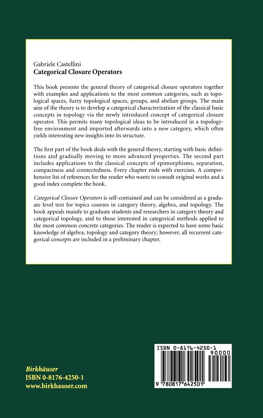 Rückseitencover Categorical Closure Operators