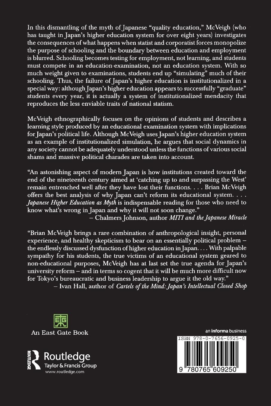 Rückseitencover Japanese Higher Education as Myth