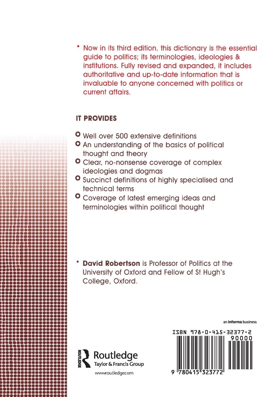 Rückseitencover The Routledge Dictionary of Politics