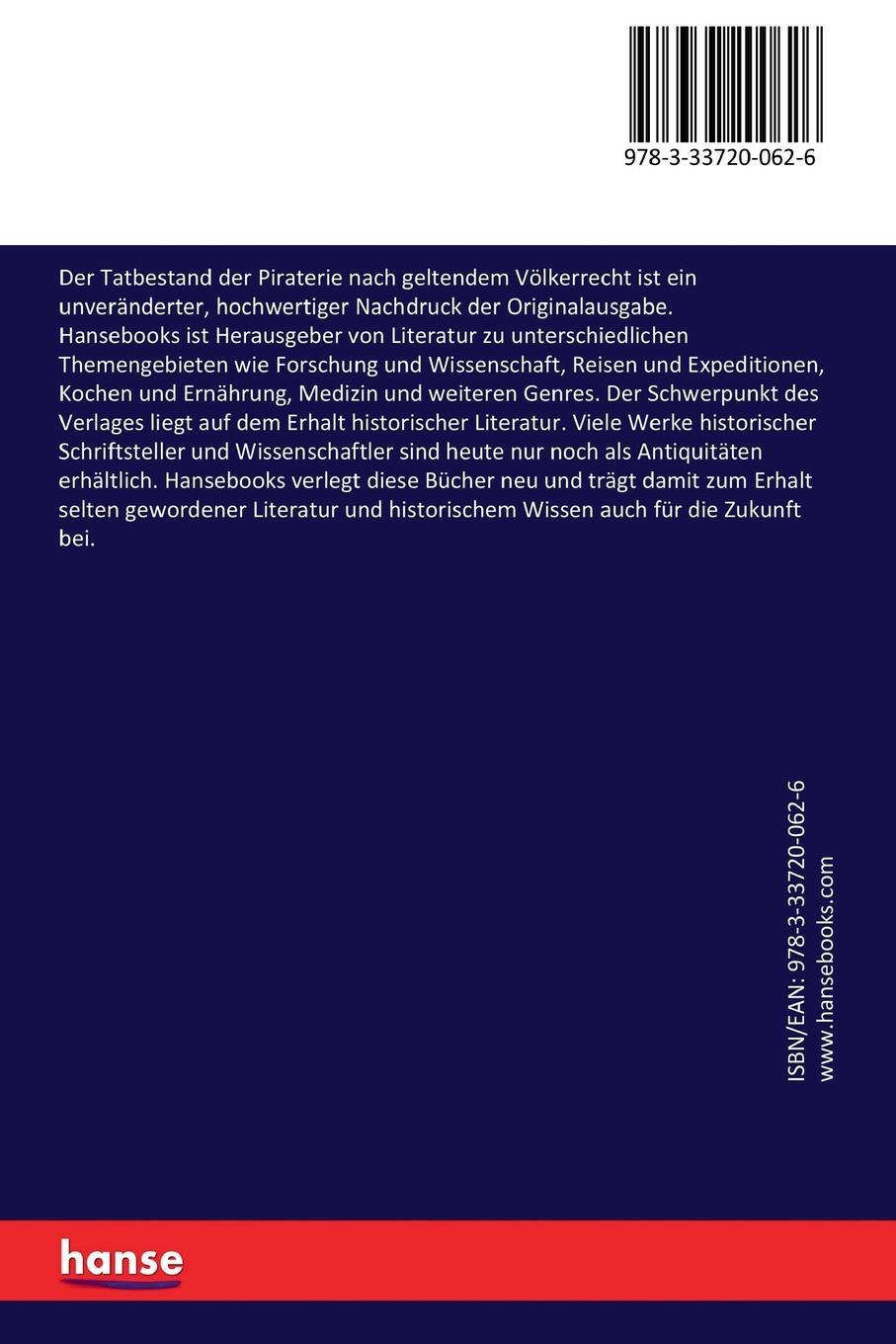 Rückseitencover Der Tatbestand der Piraterie nach geltendem Völkerrecht