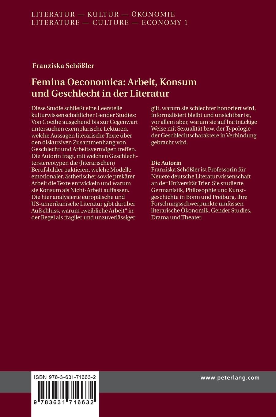Rückseitencover Femina Oeconomica: Arbeit, Konsum und Geschlecht in der Literatur