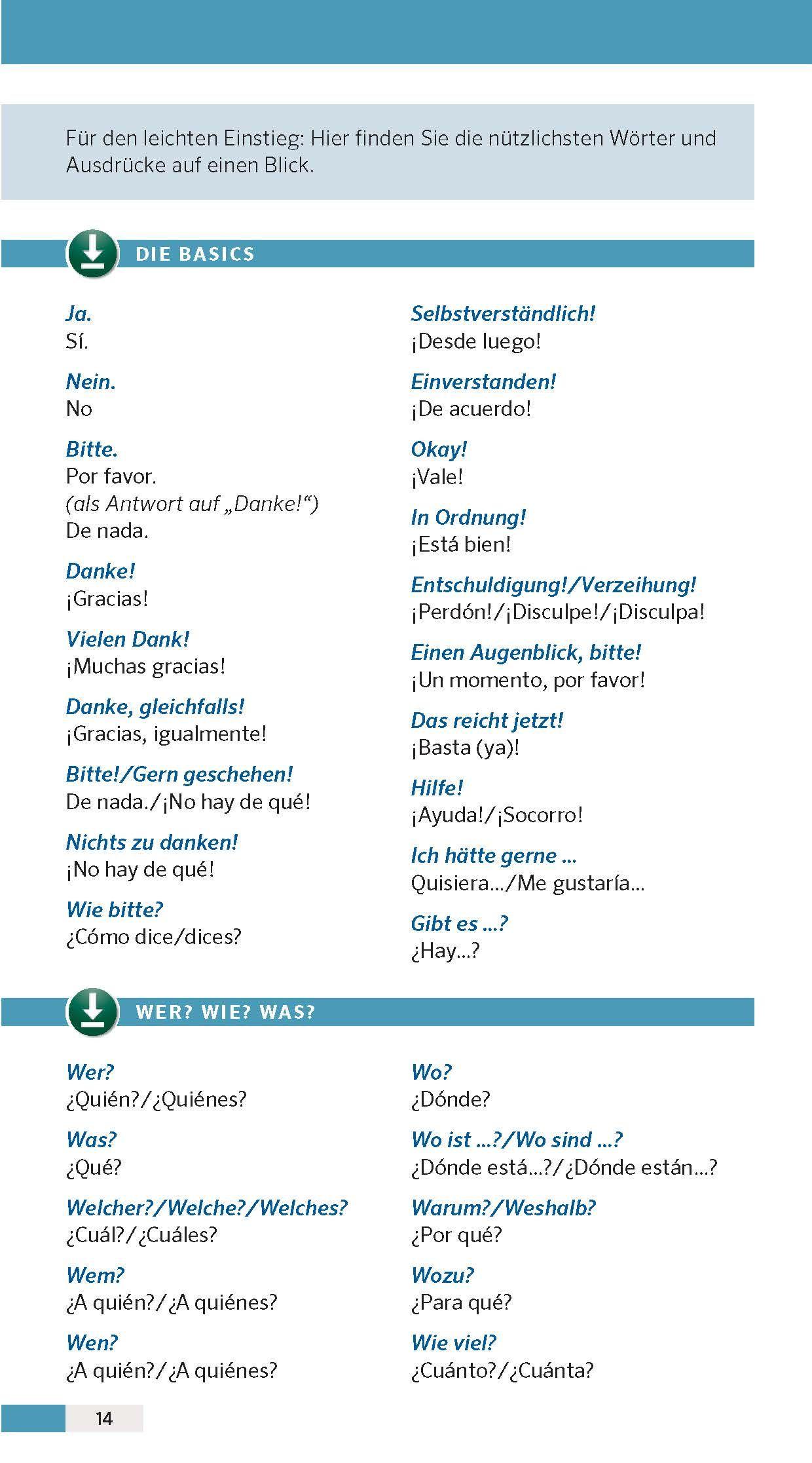 Beispielinhalt (Bild) PONS Reise-Sprachführer Spanisch