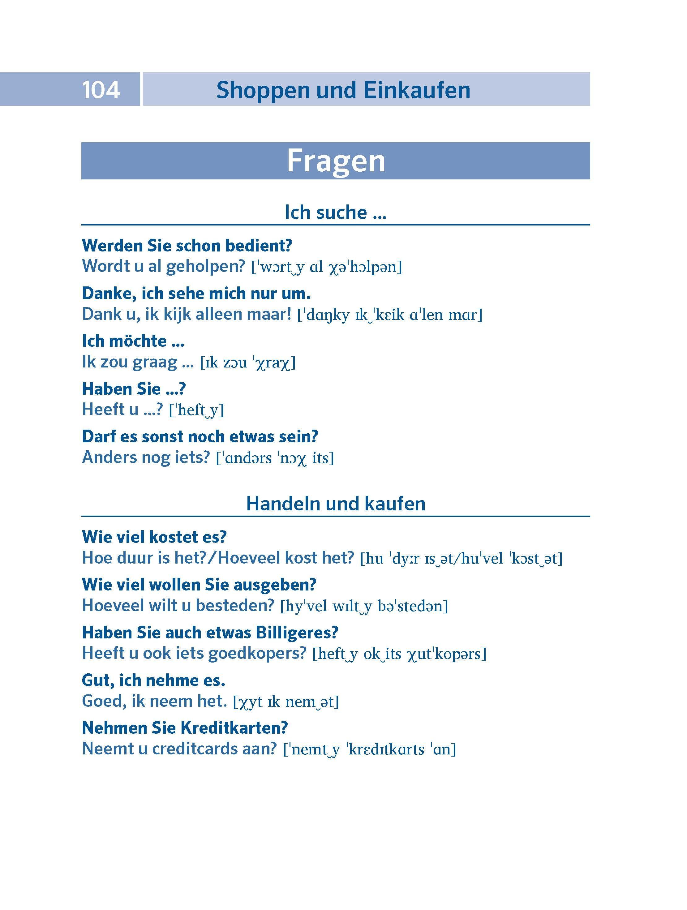 Beispielinhalt (Bild) PONS Pocket-Sprachführer Niederländisch