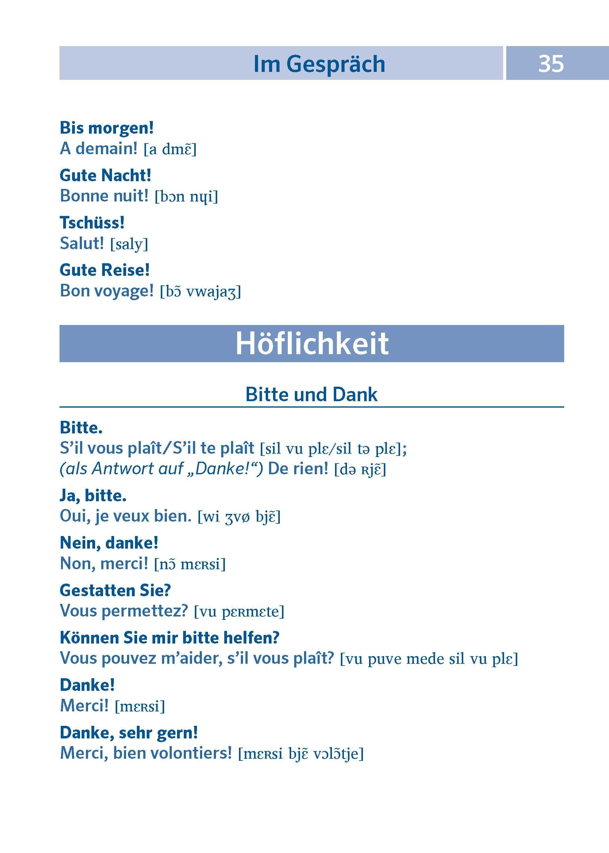 Beispielinhalt (Bild) PONS Pocket-Sprachführer Französisch