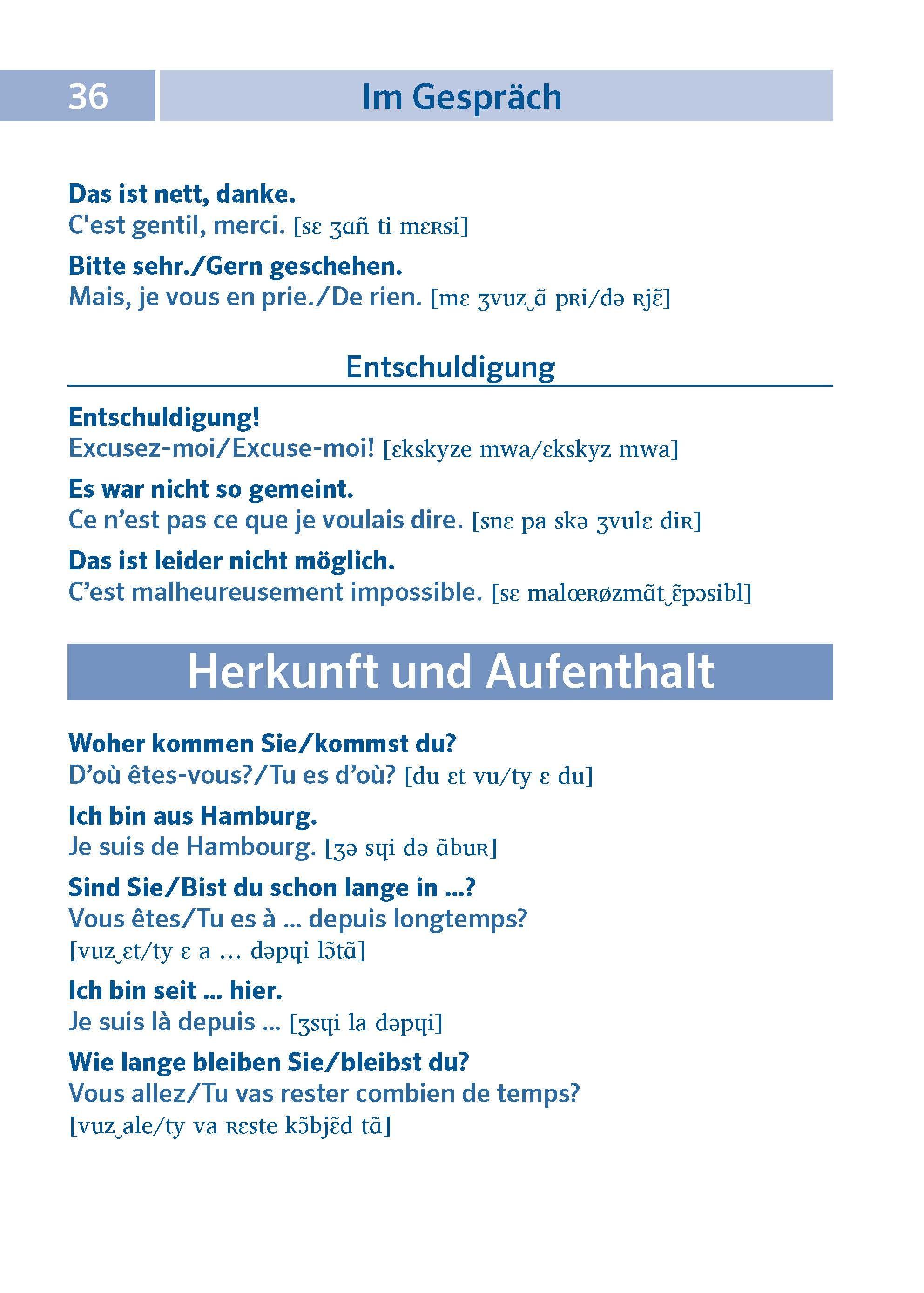 Beispielinhalt (Bild) PONS Pocket-Sprachführer Französisch