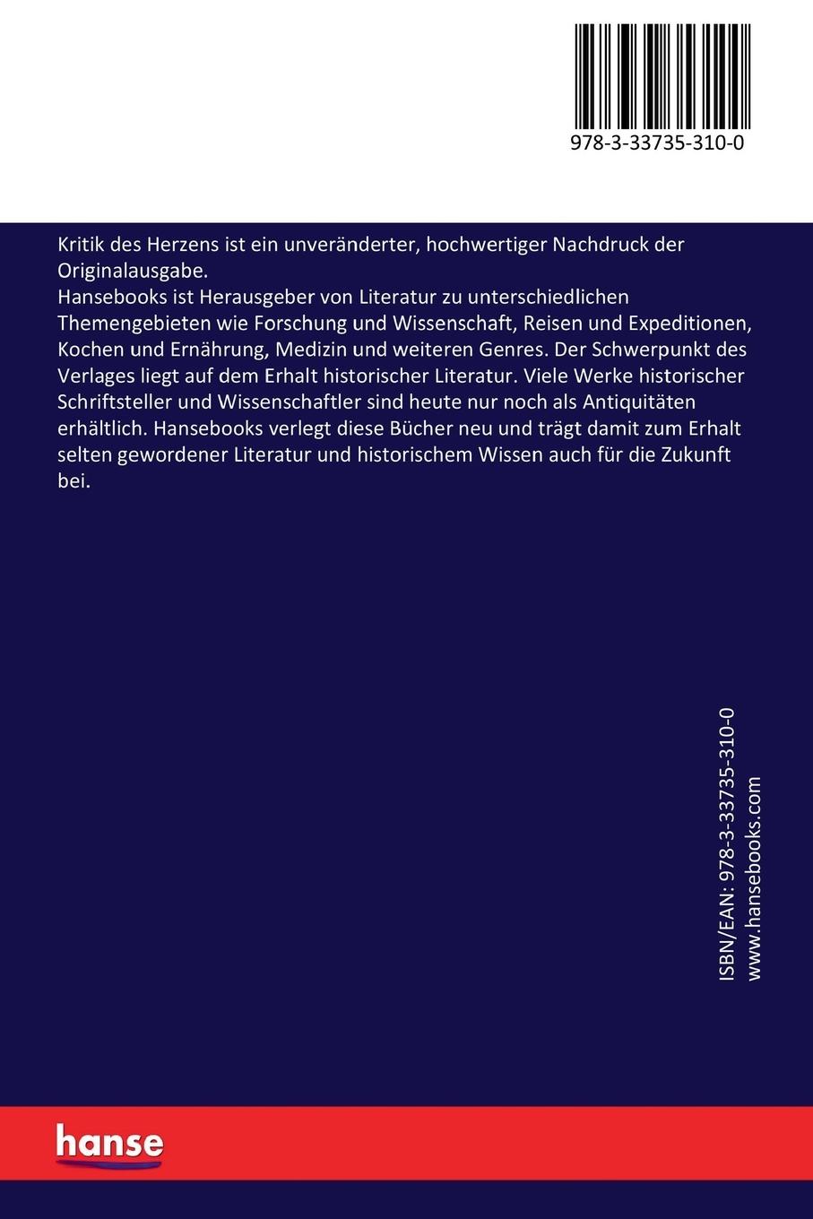 Rückseitencover Kritik des Herzens