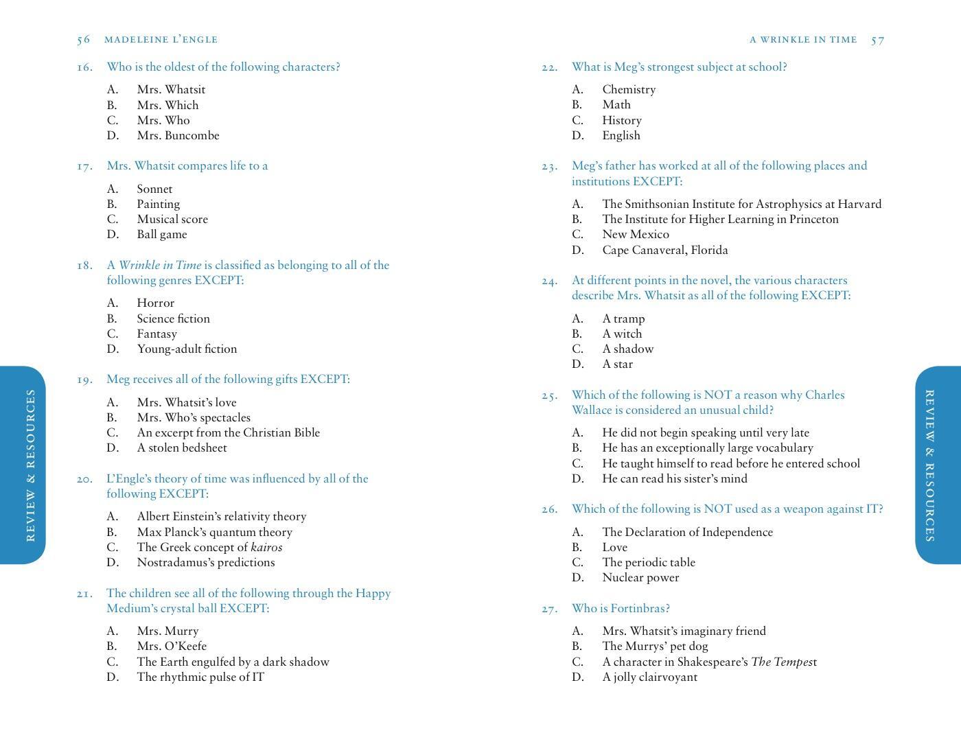 Beispielinhalt (Bild) A Wrinkle in Time Sparknotes Literature Guide