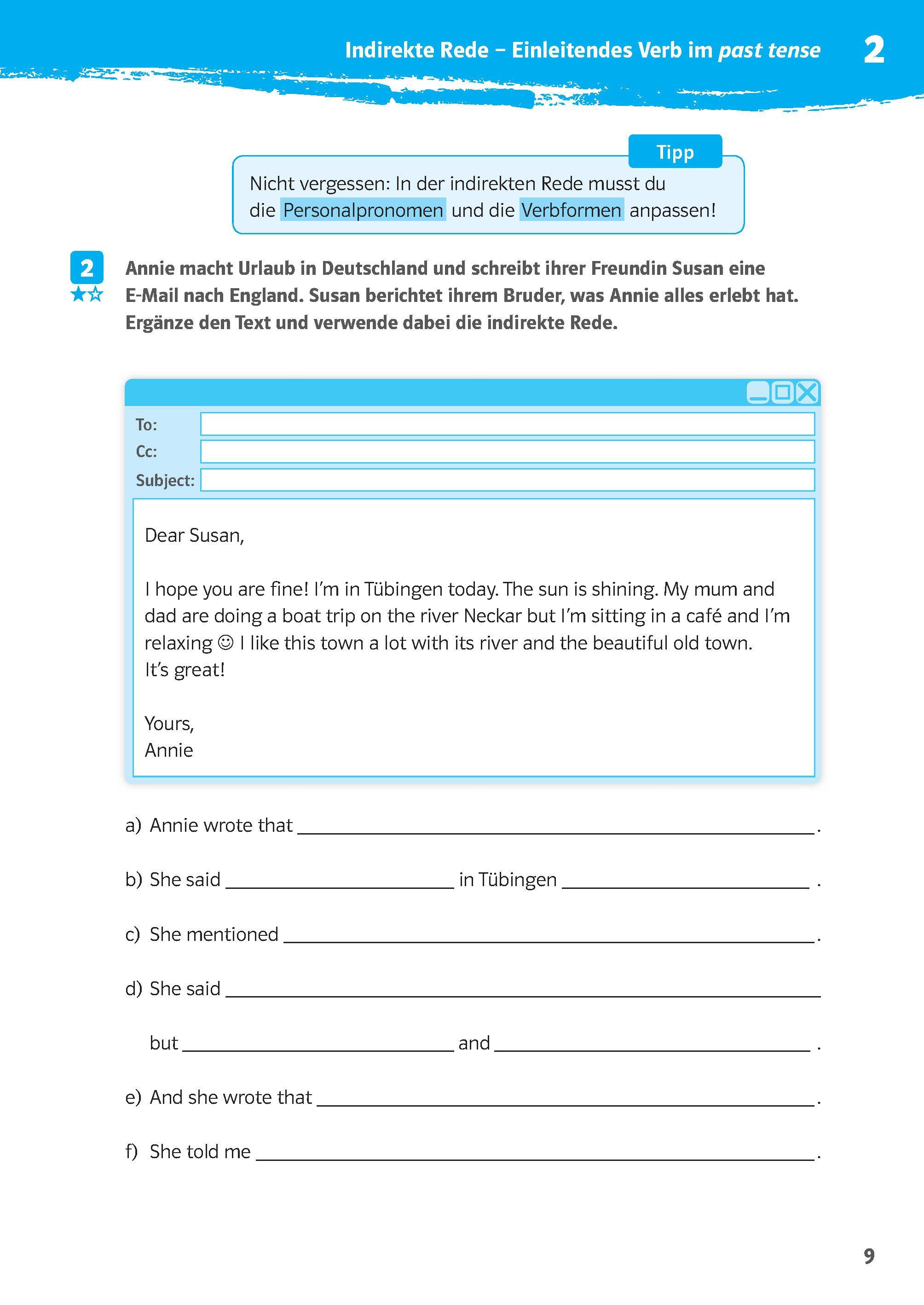 Beispielinhalt (Bild) Klett 10-Minuten-Training Englisch Direct Speech - Indirect Speech 7./8. Klasse. Kleine Lernportionen für jeden Tag