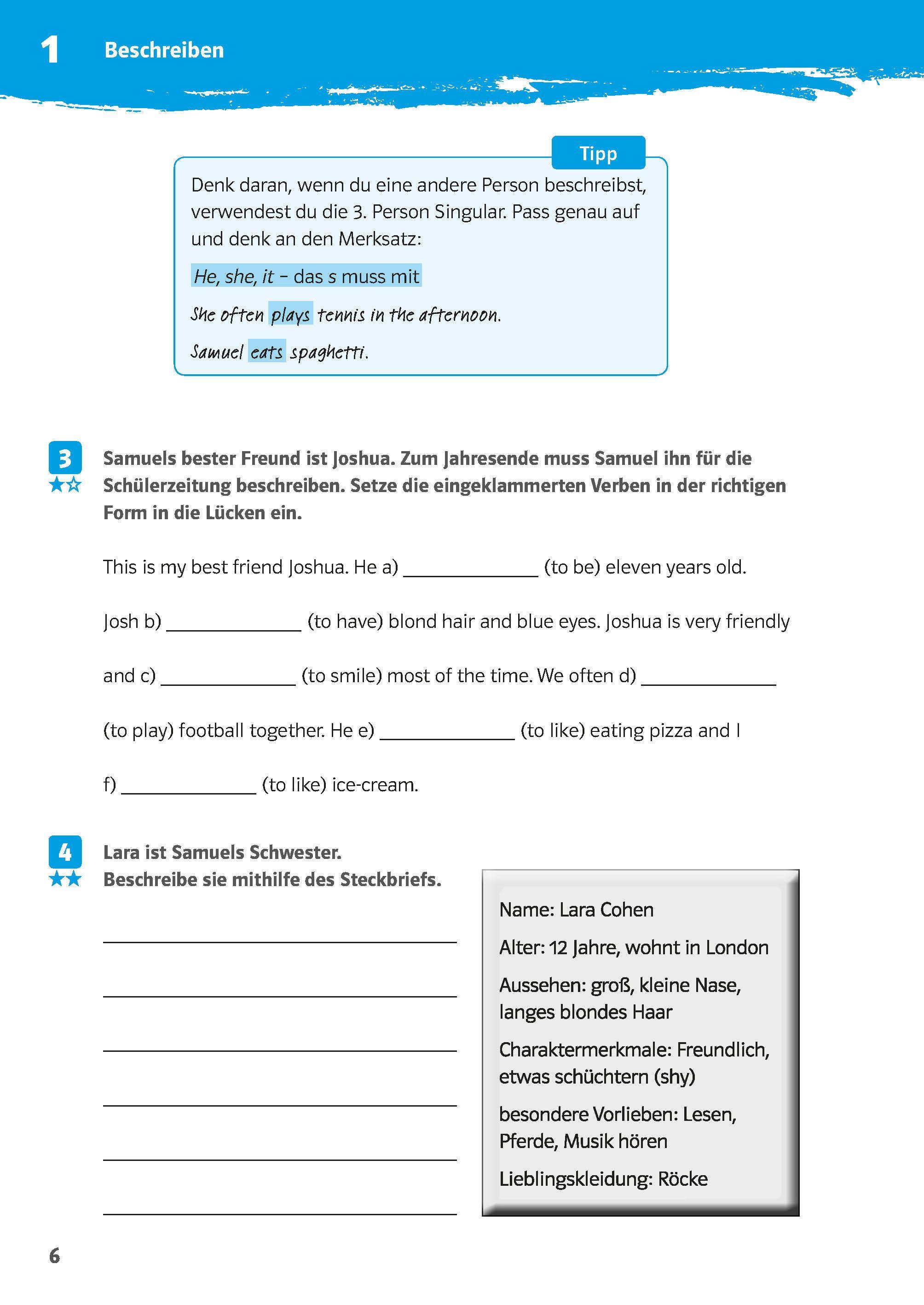 Beispielinhalt (Bild) 10-Minuten-Training Englisch Aufsatz: Erste englische Texte schreiben. 5./6. Klasse. Kleine Lernportionen für jeden Tag