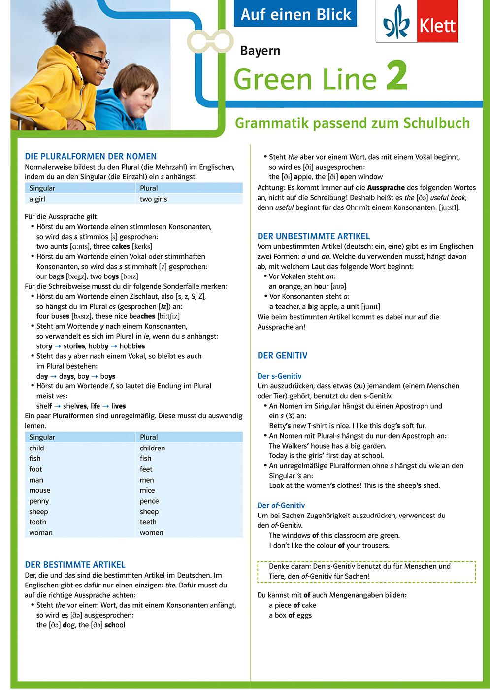 Vorderes Coverbild Green Line 2 Bayern Klasse 6 - Auf einen Blick. Grammatik passend zum Schulbuch - Klappkarte (6 Seiten)