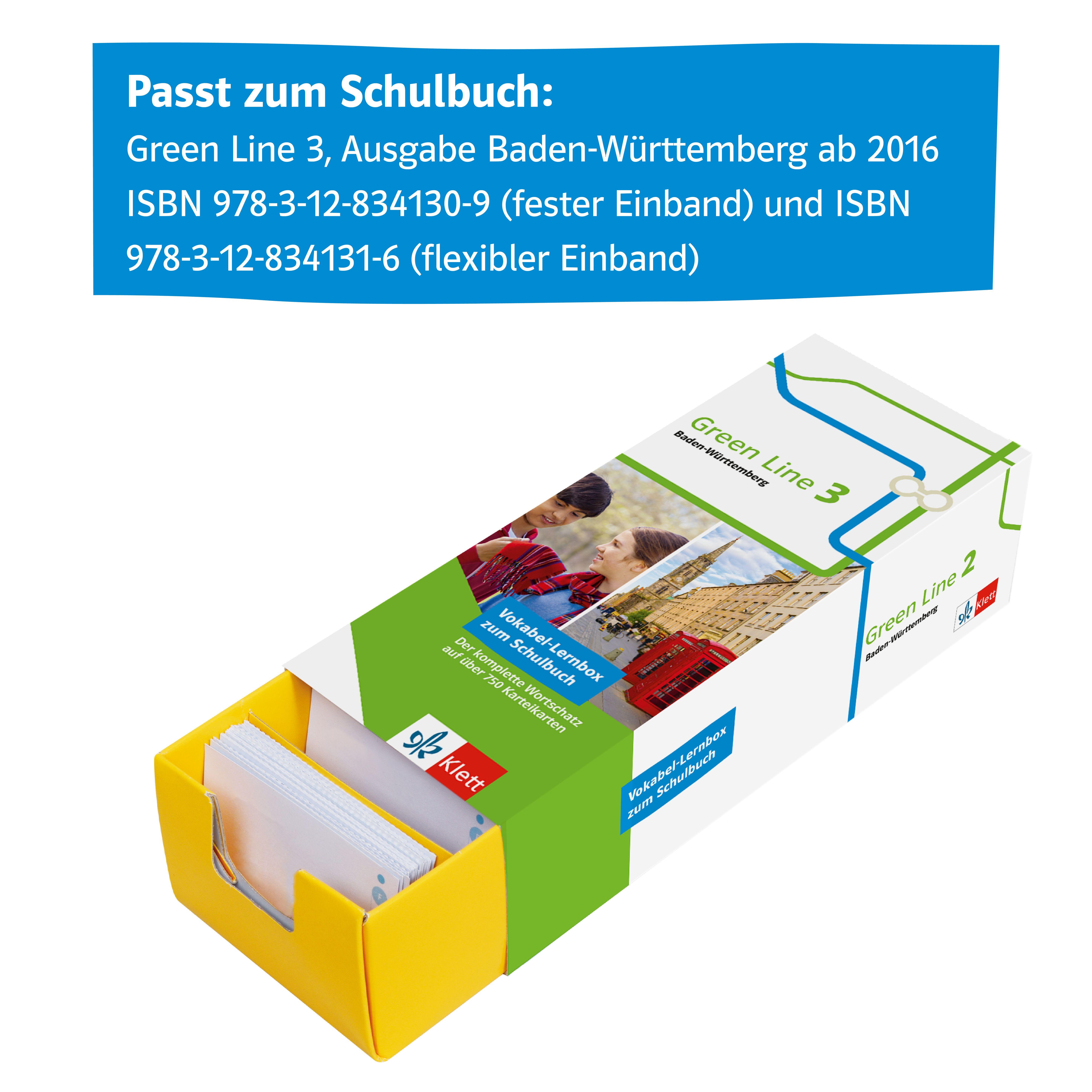 Beispielinhalt (Bild) Vokabel-Lernbox zum Schulbuch. Green Line 3 Baden-Württemberg. Klasse 7