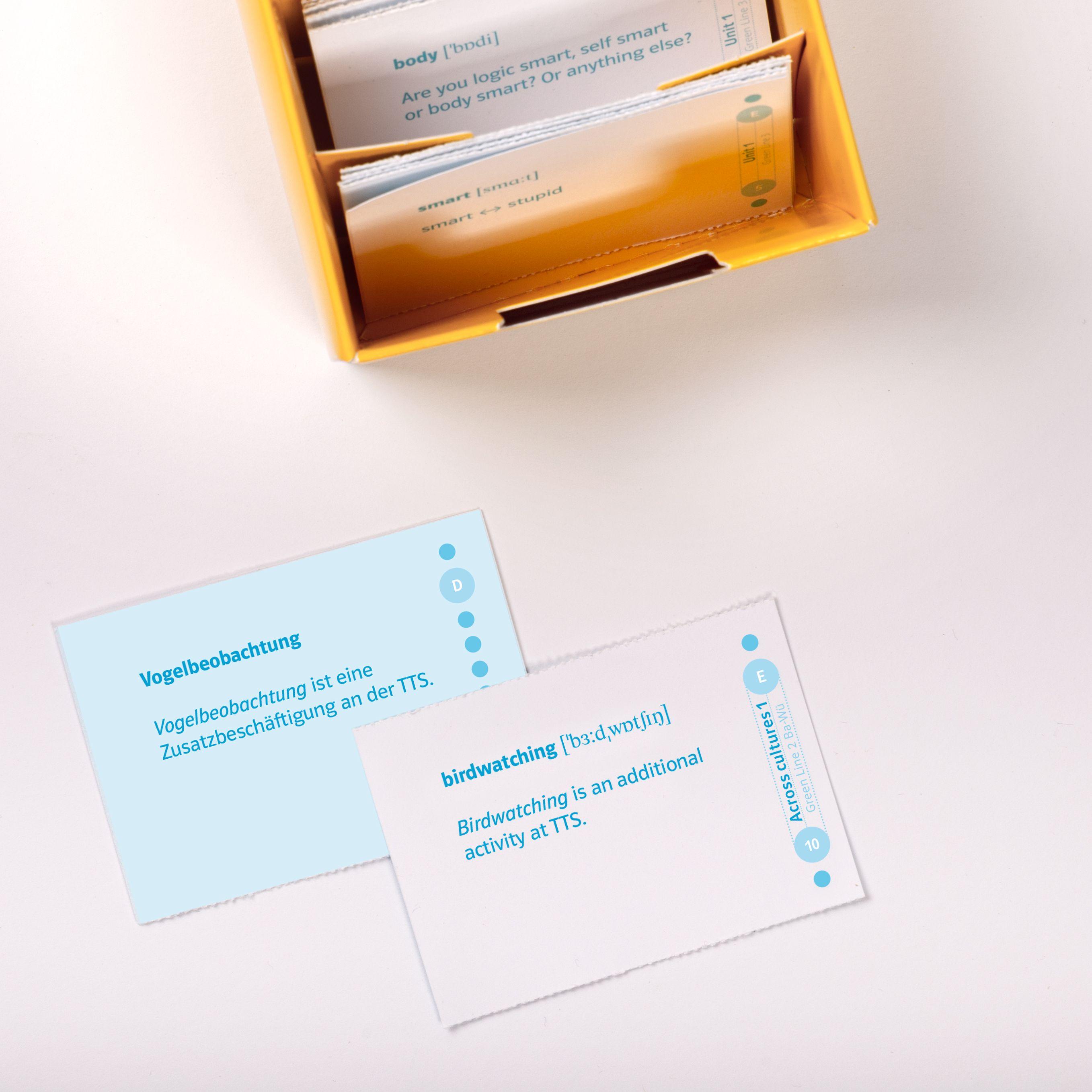 Beispielinhalt (Bild) Vokabel-Lernbox zum Schulbuch. Green Line 2. Baden-Württemberg. Klasse 6