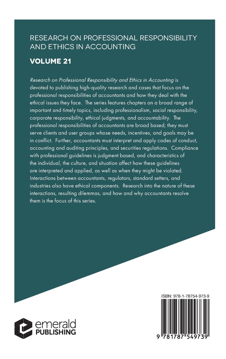 Rückseitencover Research on Professional Responsibility and Ethics in Accounting