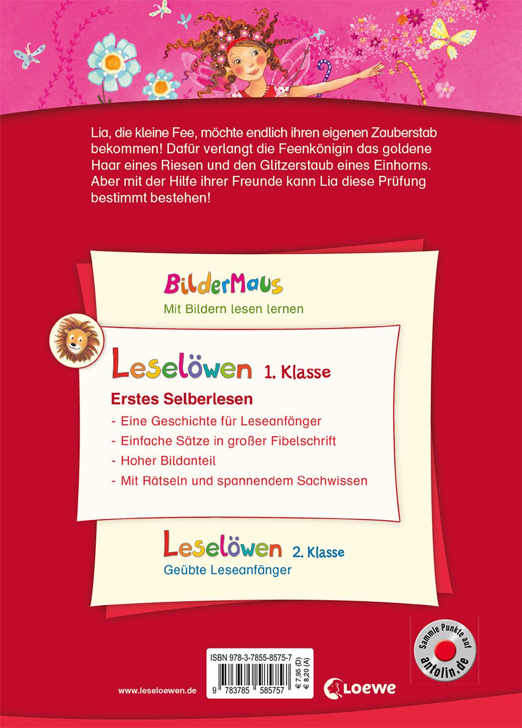 Rückseitencover Leselöwen 1. Klasse - Die kleine Fee und die Zauberprüfung
